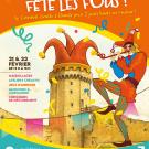 Donjon du château de Blandy avec un fou devant