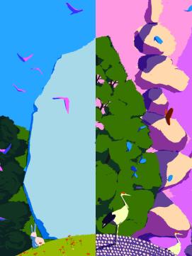 Logo rendez-vous aux jardins 2025. Un arbre et une pierre superposée