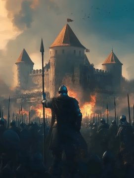 Armée de soldats attaquant le château